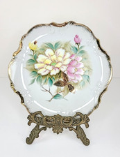 Vtg  Hand Painted Floral roses gold trim wall decor 8