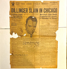 Original 1934 Newspaper DILLINGER SLAIN IN CHICAGO John Dillinger Death Headline picture