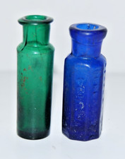 Vtg MINIATURE BOTTLE LOT Antique Green Glass Cylinder Vial Cobalt Bromo Seltzer picture