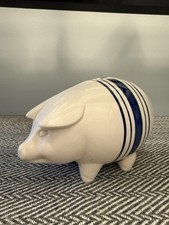 Vtg Ralph Lauren Farmstead Ticking Ironstone Blue Stripe PIGGY Bank Made ENGLAND picture