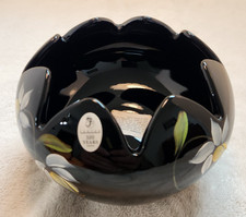 Vintage Fenton Midnight Garden Hand Painted Signed Black Bowl 100 Anniversary picture