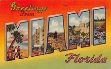 1943 Miami Florida FL Greetings From Large Letter A115 Linen Postcard picture