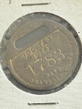 Antique 1914 FRANKLIN COUNTY PA #1783 Round Dog Tax PAID Pet License Dog Tag picture
