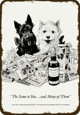 1952 BLACK & WHITE SCOTCH Westie Scotty Christmas DECORATIVE REPLICA METAL SIGN picture