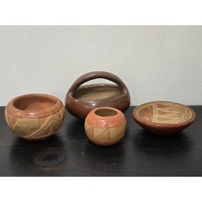 Vintage Native American Pottery Set San Juan Santa Clara Jemez Pueblo Vases 4pc picture