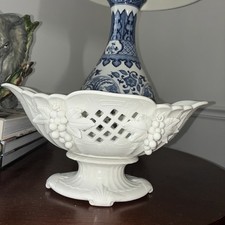 Vintage Arco white milk glass footed compote bowl with 3D grapes & leaves picture