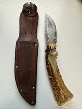 Vintage Swedish Antler Handle Hunting Skinning Knife Faint Sandvik Sweden Mark picture