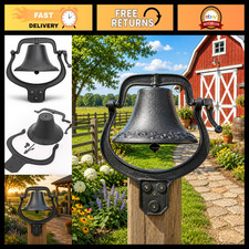 Large Vintage Cast Iron Dinner Bell - Antique Wall Mount Hand Bell for Farm, Ran picture
