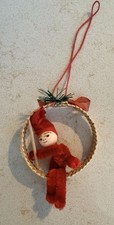 Vtg. Scandinavian Style Elf Christmas Ornament Spun Cotton Head Pipecleaner picture