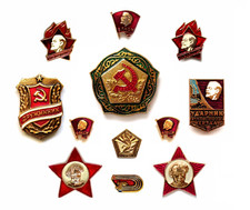 Set Old Vintage Original Pin Badges Lenin Communist Komsomol Soviet USSR Russia picture