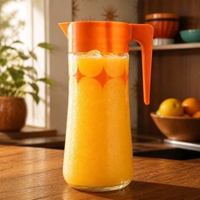 Vintage Tang Pitcher Starburst Diamonds Orange MCM Anchor Hocking 1970s picture