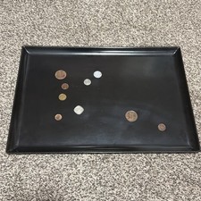 vintage Couroc of Monterey black resin serving tray W/ hand-inlaid foreign coins picture