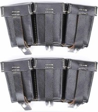 WWII German K98 98k Triple Ammo Leather Pouch Set Military Reenactment- Black picture