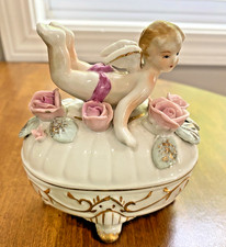 1940s Cherub Porcelain Trinket Dish UCAGCO CHINA, Japan Hand-painted, gold trim picture