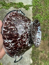 GORGEOUS CHOCOLATE BROWN SWIRL OLD MINT STRAINER GRANITEWARE ENAMELWARE ANTIQUE picture