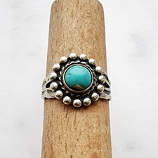 BELL TRADING POST VINTAGE 925 STERLING SILVER 6 mm. TURQUOISE SUN RING SIZE 4 picture