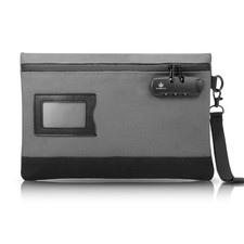 Grey Money Bag with Lock 11.8 x 7.9 Inches Grey Security Storage Travel picture