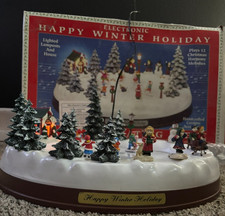 Happy Winter Holiday Christmas Victorian Skating Scene 343427 Lighted Singing picture