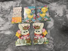 VINTAGE EASTER GREETING CARD FRONTS BUNNIES BABY CHICKS LOT OF 5 picture