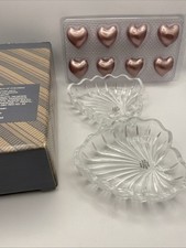 Vintage Avon From the Heart Crystal Heart Covered Dish Bath Pearls Gift Set NOS picture