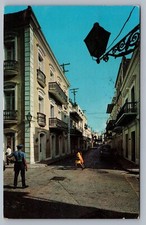 Old San Juan 19th Century Historic Street View Police Man Woman Postcard Vtg A7 picture