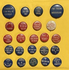 Lot Of 23 Vintage 1910s Cigarette Premium Pinback Buttons Comic Humorous Sayings picture
