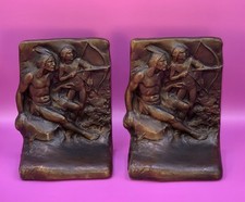 Antique Weidlich Brothers Bronze BOOKENDS Native American Archers Indians #644 picture