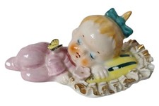 Vtg Sleeping Baby Girl On Ruffled Pillow Figurine picture