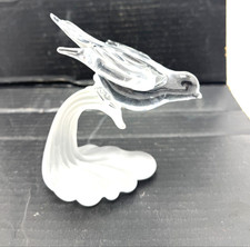 SILVESTRI ? HAND BLOWN GLASS FROSTED CRYSTAL LOVE BIRD BRANCH BASE DOVE figurine picture