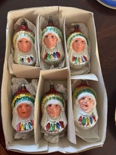 6 Incredible RARE Vintage 1950s Mercury Glass Christmas Indian Chief Ornaments picture
