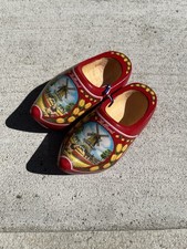 Hand Carved and Painted Vintage Wooden Dutch Clogs Decorative Holland picture