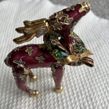 NYCO Vtg Cloisonne Enamel Maroon Gold Holiday Christmas Reindeer Figurine Rare picture