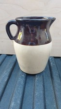 Vintage Two Tone Brown White Stoneware Pitcher Farmhouse Crockery Milk Jug 8