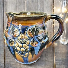 Greg Olson Studio Art Pottery Pitcher Carafe Jug Heavy Glaze Grape Signed VTG picture