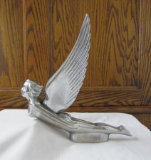 VTG WINGED FLYING LADY GODDESS AUTOMOBILE HOOD ORNAMENT CHROME 9” picture