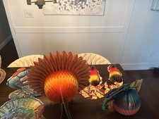 Vintage Thanksgiving Die Cuts Honeycomb Turkey Harvest Corn picture
