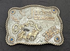 Vintage 1997 St Jude’s Classic Team Roper Champion Belt Buckle Western Trophy picture