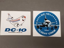 Vtg 2 1980s MCDONNELL DOUGLAS DC-10 Aircraft Stickers - Flight Crew, Cartoon NEW picture