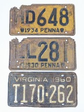 *LOT OF 3* Vtg License Plates Penna Pennsylvania Virginia Distressed picture