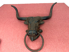 vintage cast iron long horn steer towel coat door knocker mancave decor heavy picture