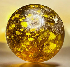 Antique German Handmade Yellow Blizzard Mica Marble .789 Layered Single Pontil picture