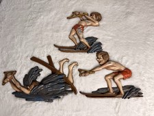 Vtg 1974 Sexton USA Metal Water Skier Wall Plaques - Set 3 Retro Lake House Rare picture