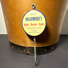 Vintage Hilgemeier's Hams Bacon Lard Round Advertising Sign w/ Metal Hook picture