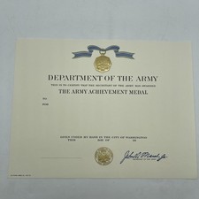 U.S. Military Department Of The Army Blank Achievement Medal Certificate 1981 picture