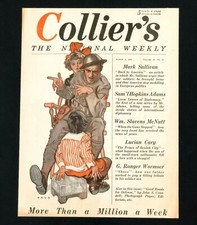 1919 Colliers Magazine Cover Soldier Telling Children WW I Stories Art Antique picture