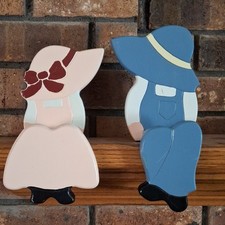 Vintage Amish Farmer Couple Shelf Sitter Wood Decor Cottagecore picture
