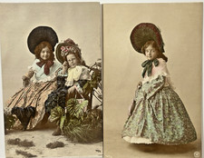 RPPC Postcard Oranotypie Tinted Photo Children Girls Edwardian Costumes Lot 2 picture
