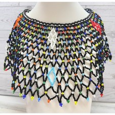 Vintage 1970-90s African Zulu Tribal Glass Bead Bib Multicolor Handmade Collar picture