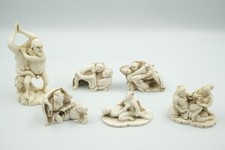 Lot of 6 Vintage Shunga Netsuke Japanese Figurines Carved Art Couple picture