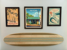 3 Vintage Antique Hawaiian Mid Century Tiki Culture Framed  Litho Prints picture